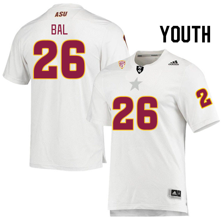 Youth #26 Jack Bal Arizona State Sun Devils College Football Jerseys Stitched Sale-White - Click Image to Close